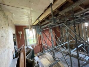 Internal view of scaffold inside the house. emergency make-safe blog