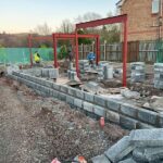 In progress site with workmen laying bricks. new build blog